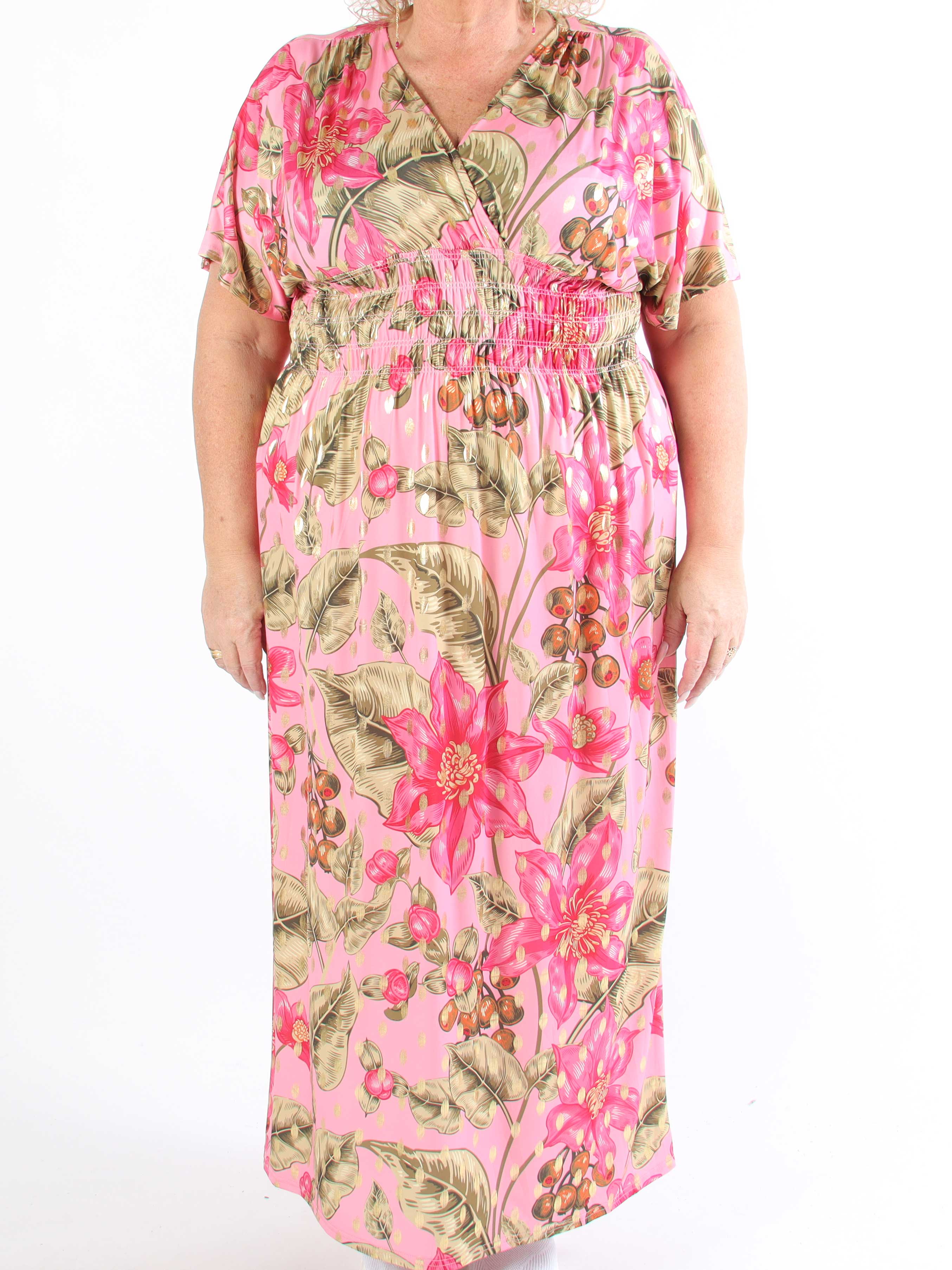 Pams Berry - Lång plus size-klänning med resår och smockad midja